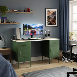 The Double Bromley Children/Teenage Desk with Forest Lockers - Oak Desktop - Urban Lockers
