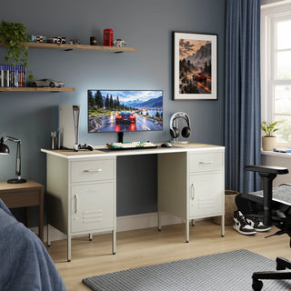 The Double Bromley Children/Teenage Desk with Vanilla Lockers - Oak Desktop - Urban Lockers