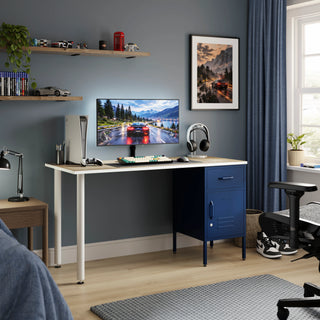 The Bromley Children/Teenage Desk with Navy Blue Locker - Oak Desktop - Urban Lockers