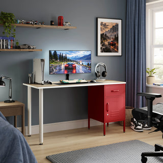 The Bromley Children/Teenage Desk with Red Locker - Oak Desktop - Urban Lockers