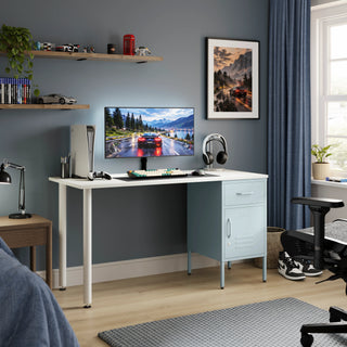The Bromley Children/Teenage Desk with Sky Blue Locker - White Desktop - Urban Lockers