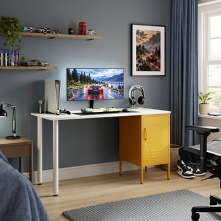 The Camden Children/Teenage Desk with Mustard Locker - White Desktop - Urban Lockers