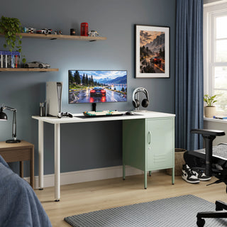 The Camden Children/Teenage Desk with Sage Locker - White Desktop - Urban Lockers