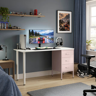 The Richmond Children/Teenage Desk with Light Pink Drawers - White Desktop - Urban Lockers