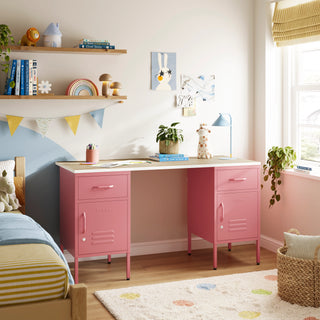 The Double Bromley Children/Teenage Desk with Flamingo Lockers - Oak Desktop - Urban Lockers