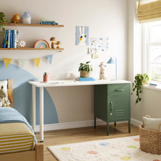 The Bromley Children/Teenage Desk with Forest Locker - White Desktop - Urban Lockers