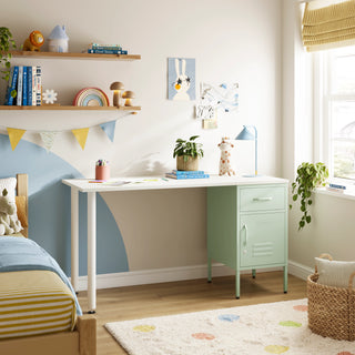 The Bromley Children/Teenage Desk with Sage Locker - White Desktop - Urban Lockers