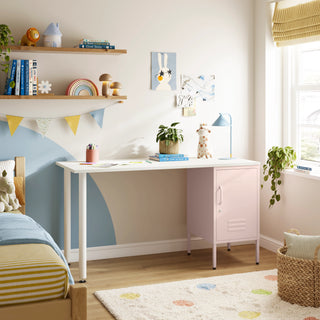 The Camden Children/Teenage Desk with Light Pink Locker - White Desktop - Urban Lockers