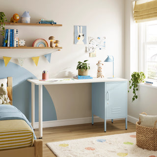The Camden Children/Teenage Desk with Sky Blue Locker - White Desktop - Urban Lockers
