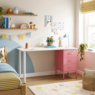 The Richmond Children/Teenage Desk with Flamingo Drawers - White Desktop - Urban Lockers