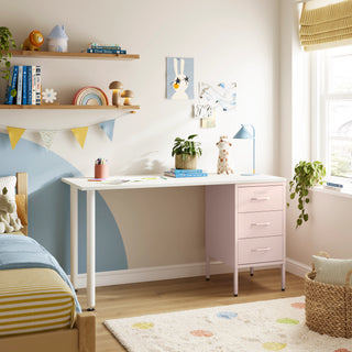 The Richmond Children/Teenage Desk with Light Pink Drawers - White Desktop - Urban Lockers