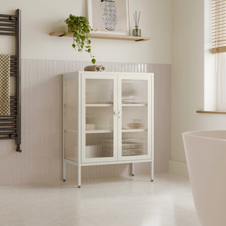 The Soho - Fluted Glass Double Door Locker In Vanilla - Urban Lockers